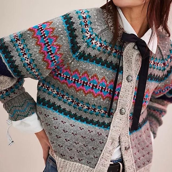 Free People Sweaters - Free People Bright at Home Rainbow Knit Winter Wool Blend Cardigan Sweater Small
